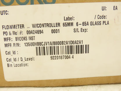 Brooks 1350EHB8CJV1A Flow Meter Sho-Rate Sight Glass Tube 10-50 SCFH 1/4"npt