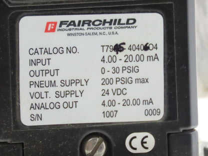 Fairchild T7945-4040604 Electro-Pneumatic Transducer Pressure Regulator 0-30psi