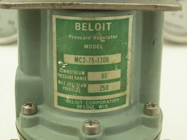 Beloit MC2-75-120B Pneumatic Air Regulator Valve W/Guage 60psi 3/8" NPT Lot Of 5