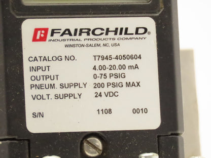 Fairchild T7945-4050604 Electro-Pneumatic Transducer Pressure Regulator 0-75psi