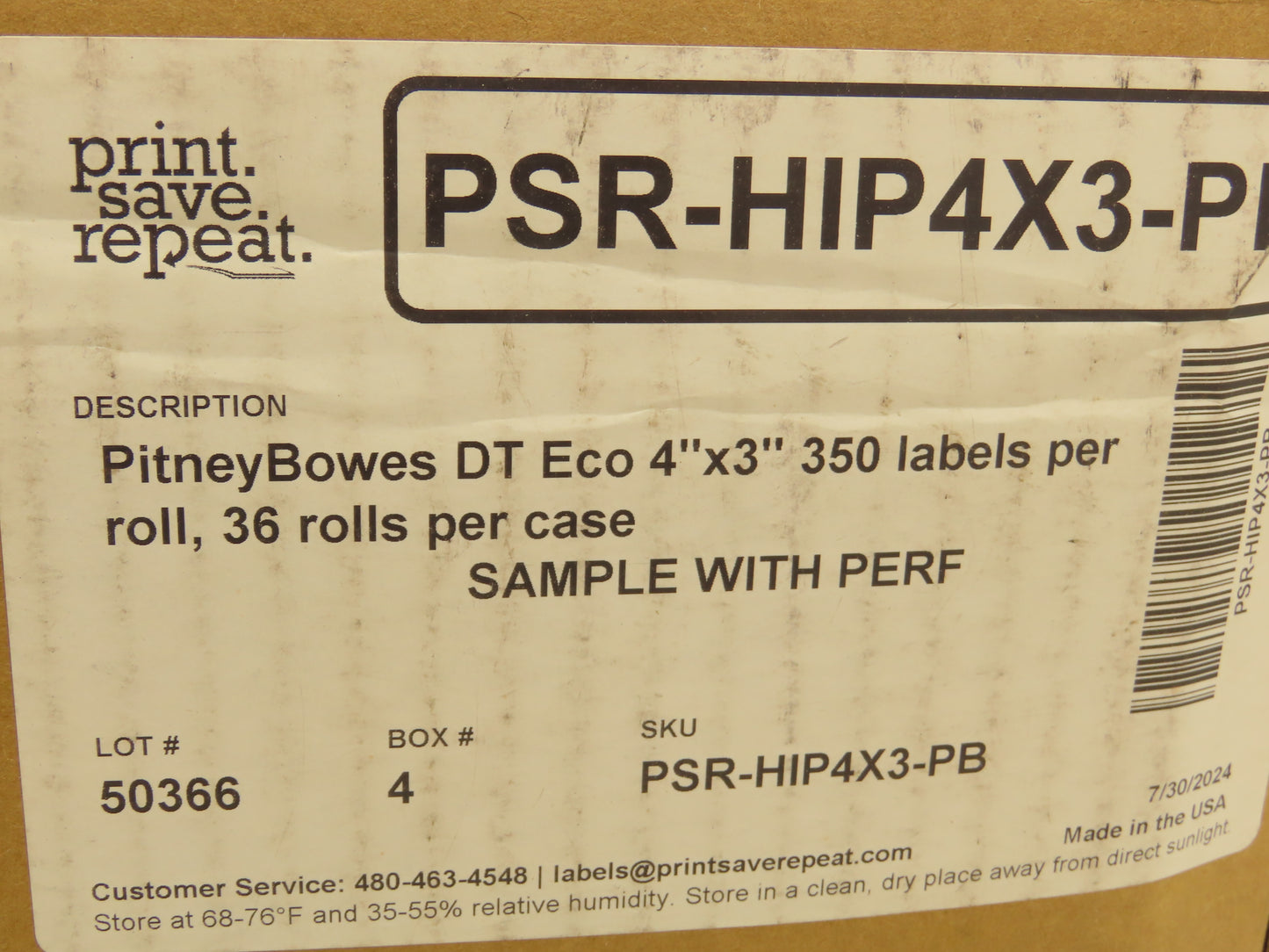 Print Save Repeat PSR-HIP4X3 Direct Thermal 4x3" Barcode Labels 36 Roll 12600ct