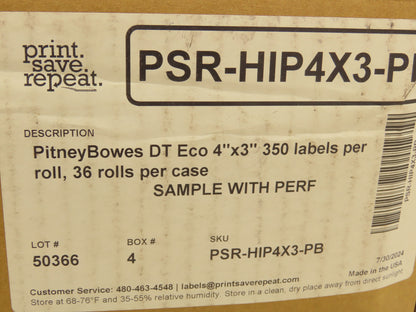 Print Save Repeat PSR-HIP4X3 Direct Thermal 4x3" Barcode Labels 36 Roll 12600ct