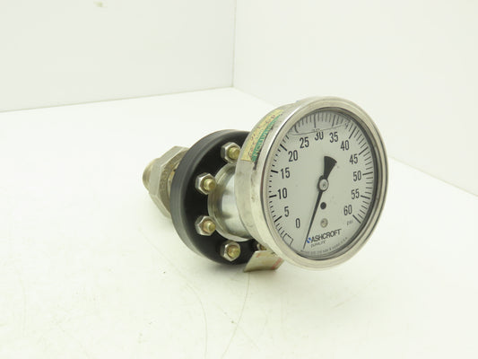 Ashcroft C1215 Type 101 Threaded Diaphragm Seal With 0-60psi Guage 1" NPT