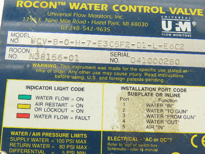 Rocon WCV-B-0-H-7-E3C5F2-D1-L-E6C2 Water Control Valve 150PSI 120VAC N38156-01