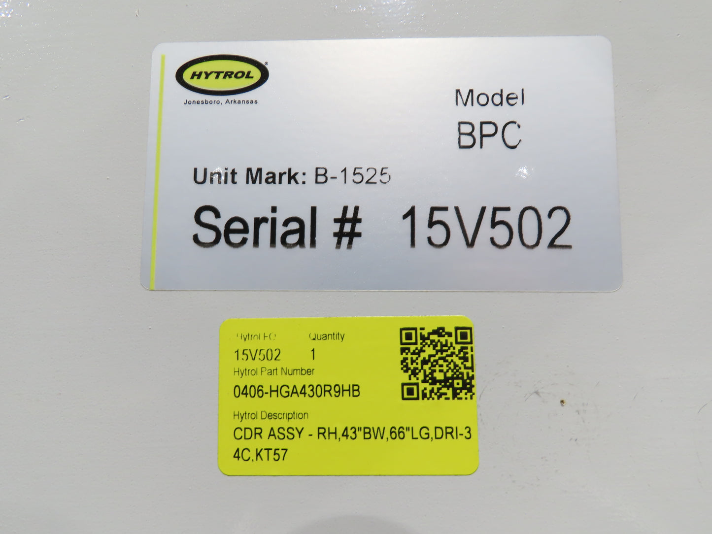 Hytrol BPC 43"x 15' Slider Bed Conveyor 41" Belt 3Hp 3PH Center Drive 160fpm