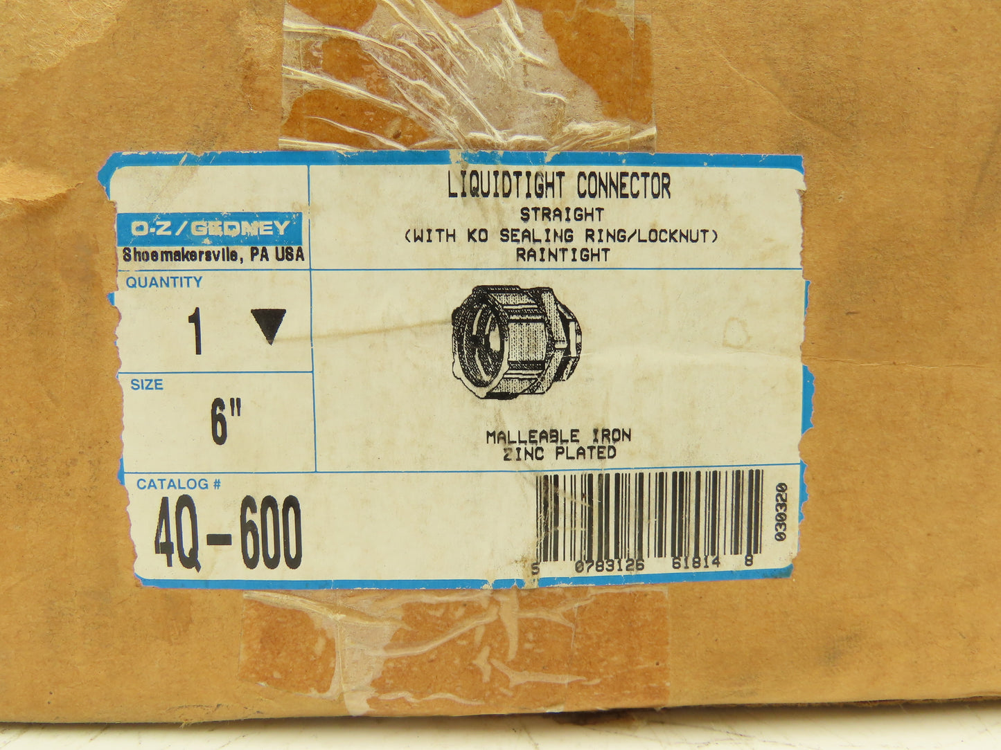 EGS 4Q-600 LiquidTight Connector 6" Straight With Sealing Ring & Locknut O-Z