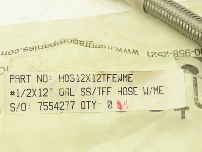 Integra Stainless Steel Flex Hydraulic Hose 1/2" NPT 12" OAL TFE Type Lot of 4