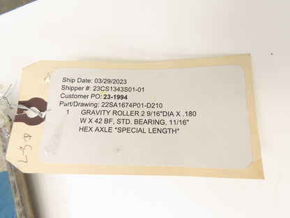 2-9/16" Dia x 42"BF Heavy Duty Pallet Conveyor Gravity Roller 11/16" Hex Axle
