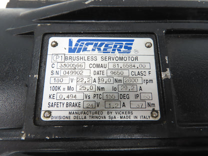 Vickers 81.6584.00 AC Servo Motor 2800RPM 180V W/24V Safety Brake