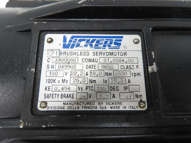 Vickers 81.6584.00 AC Servo Motor 2800RPM 180V W/24V Safety Brake