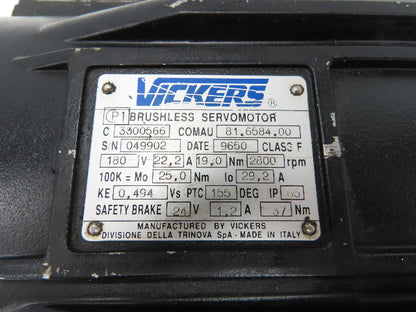 Vickers 81.6584.00 AC Servo Motor 2800RPM 180V W/24V Safety Brake