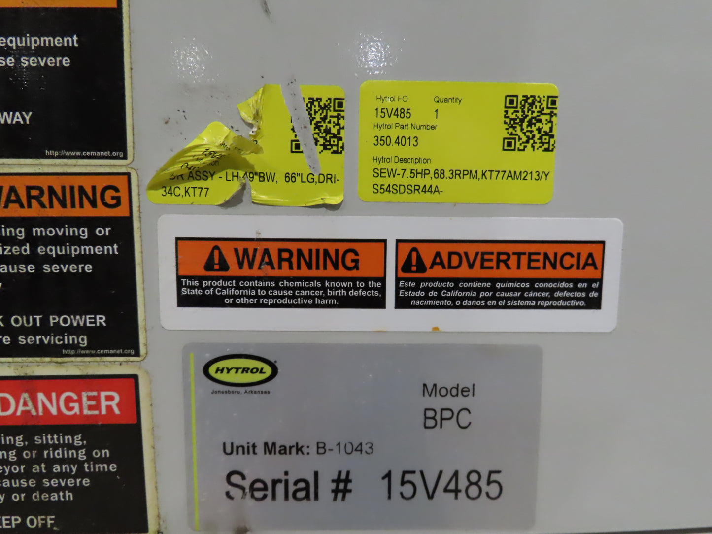 Hytrol BPC 49"x 63' 6" Slider Bed Conveyor 47"Belt 7.5Hp 3PH Center Drive 170fpm