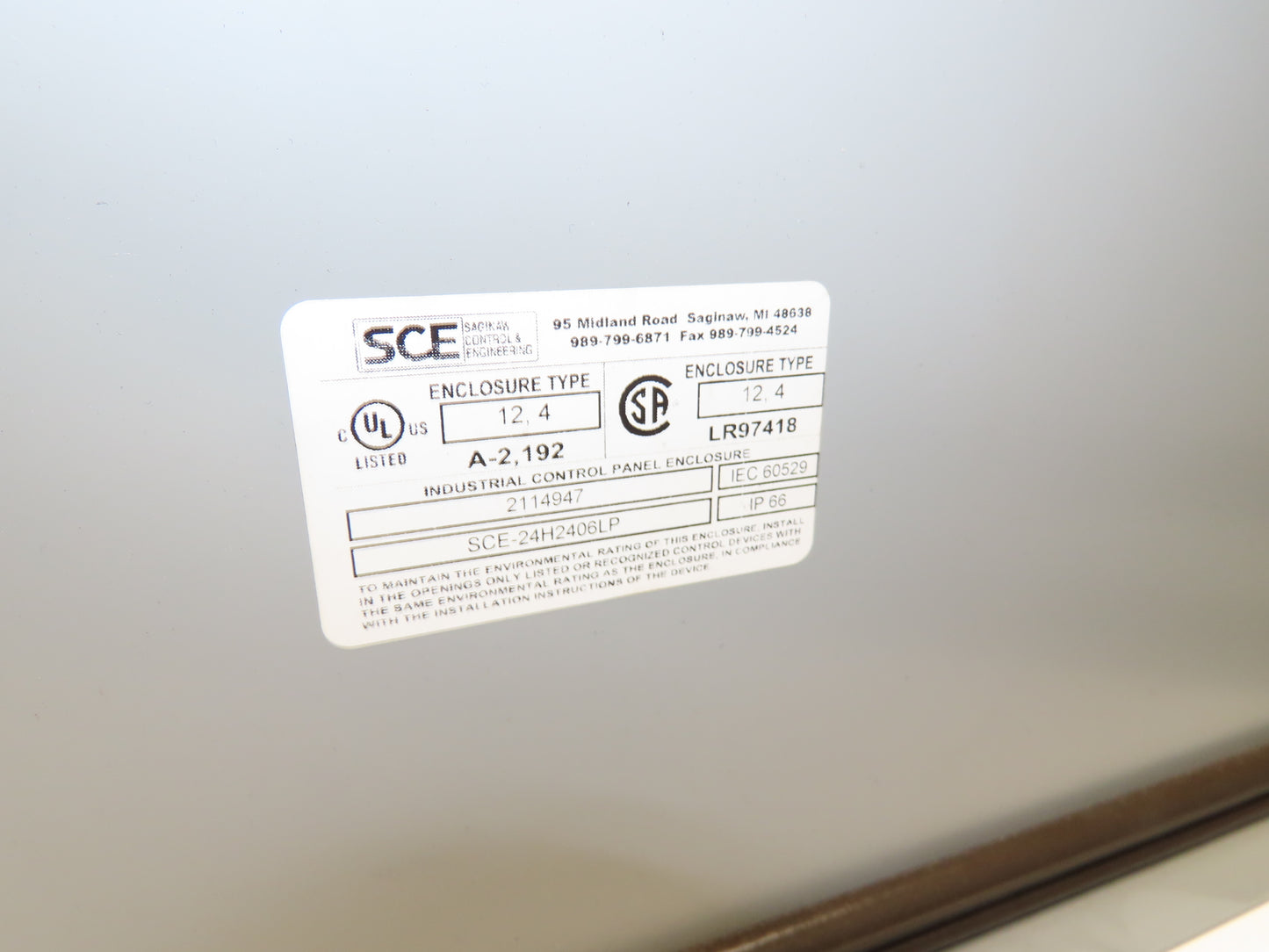 Saginaw SCE-24H2406LP Electrical Enclosure 24x24x6" Backplate Knockout Wallmount