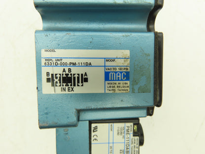 Mac 6331D-000-PM-111DA Solenoid Valve 120VAC 60Hz 25-150 psi