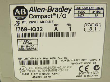 Allen Bradley 1769-IQ32 MicroLogix Compact I/O Sink/Source Input 32 Pt Lot of 2