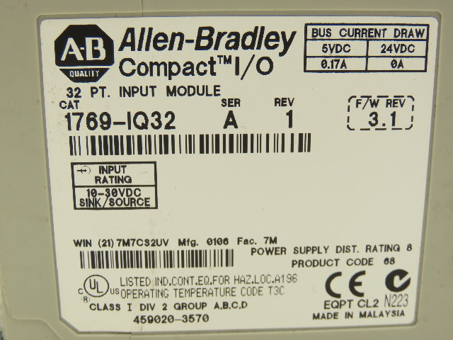 Allen Bradley 1769-IQ32 MicroLogix Compact I/O Sink/Source Input 32 Pt Lot of 2