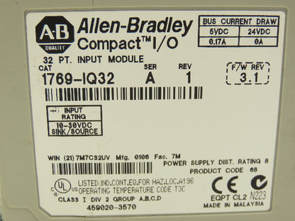 Allen Bradley 1769-IQ32 MicroLogix Compact I/O Sink/Source Input 32 Pt Lot of 2