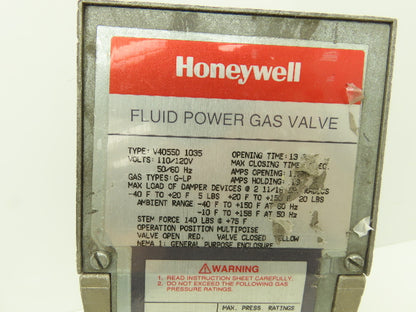 Honeywell V4055D 1035 Fluid Power Gas Valve 120V G-LP 110/120VAC 50/60Hz 3"