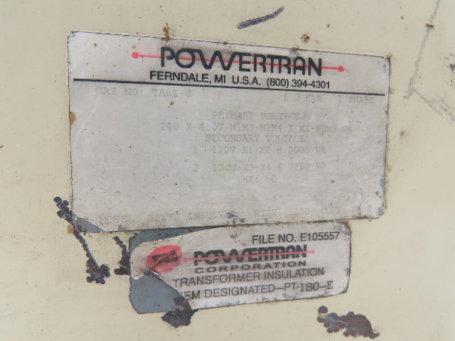 Powertran TA6Z-8 Stepdown Transformer 6.2 KVA 1Ph HV 240/480V LV 120V