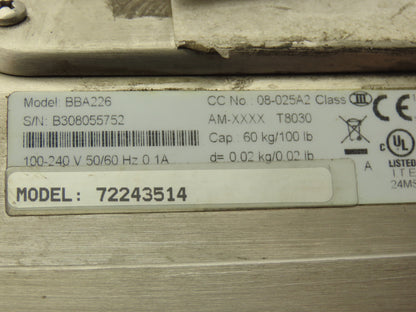 Mettler Toledo BBA226 Digital Scale w/Pedestal 11-3/4"x 15-3/4" Base 100lbs Max