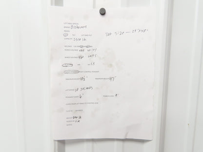 Bishamon Hydraulic Lift Table 2500lbs 36" Travel 24x48" Swivel Top 3Ph