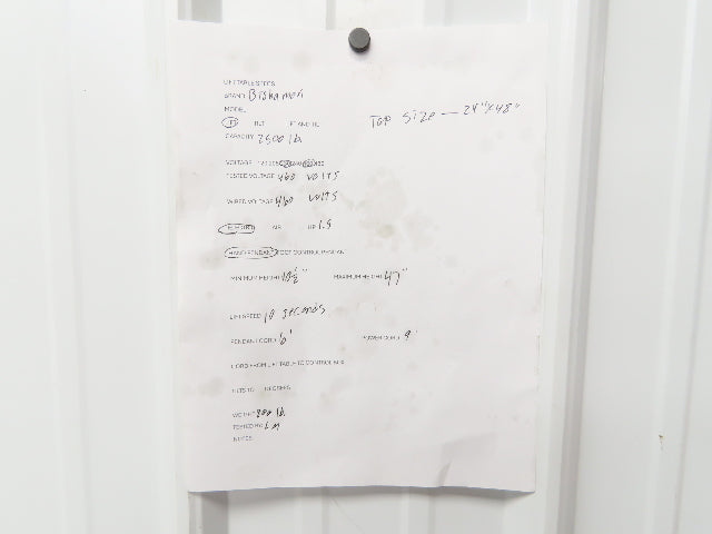 Bishamon Hydraulic Lift Table 2500lbs 36" Travel 24x48" Swivel Top 3Ph