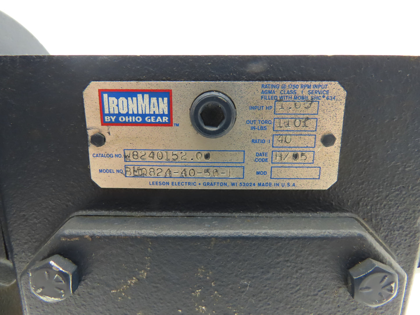 Ohio Gear W8240152.00 IronMan Worm Gearbox 40:1 Reducer 1Hp 44rpm 56C LH Output