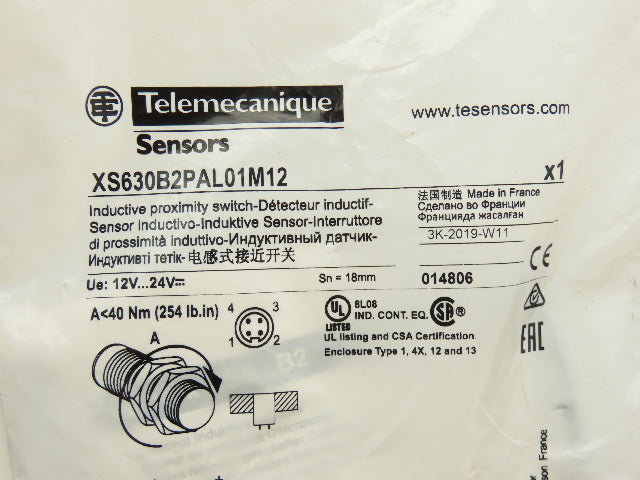 Telemecanique XS630B2PAL01M12 Inductive Proximity Switch 30MM Barrel
