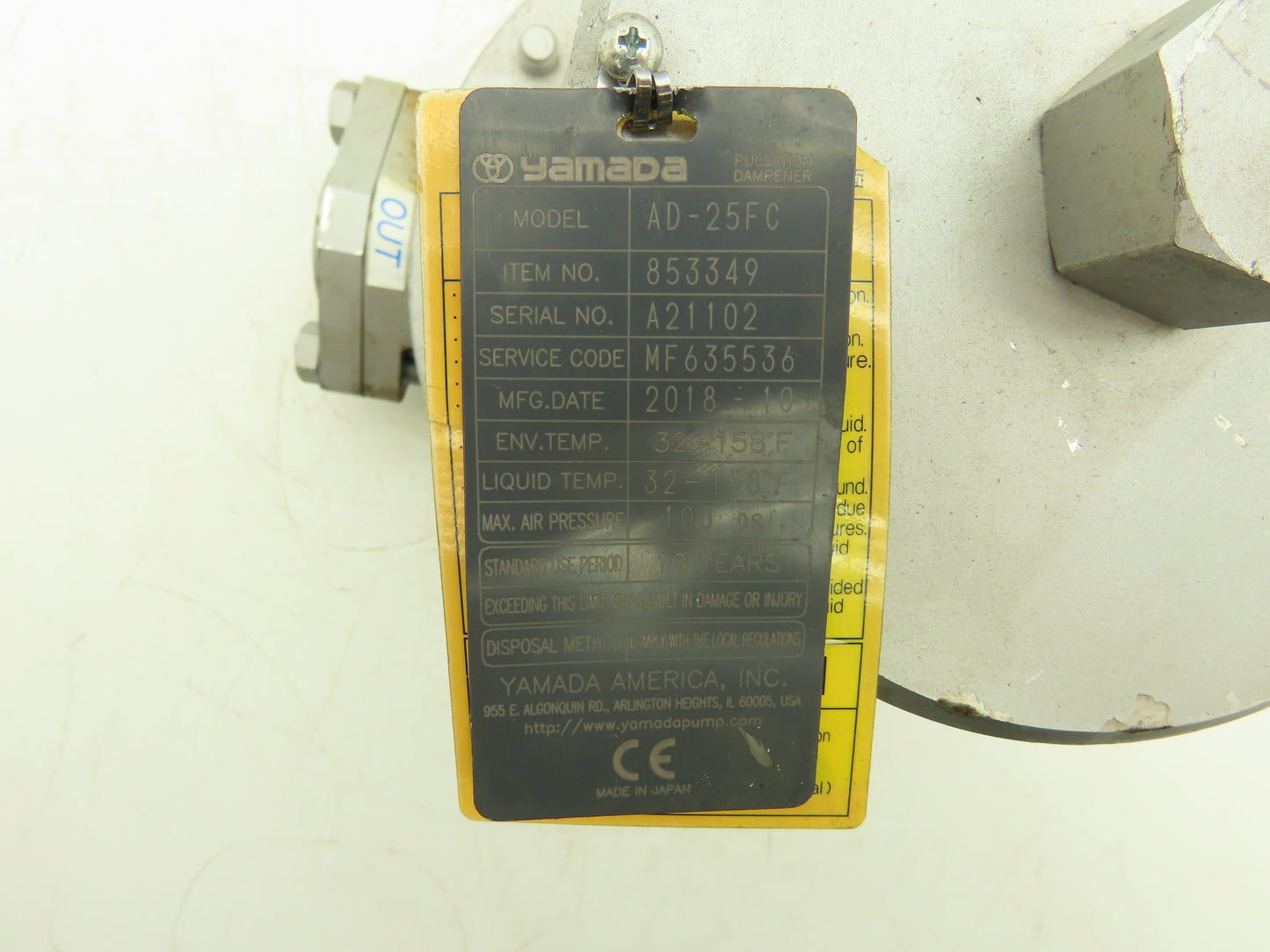 Yamada AD-25FC Pulsation Damper 32-158°F 100psi