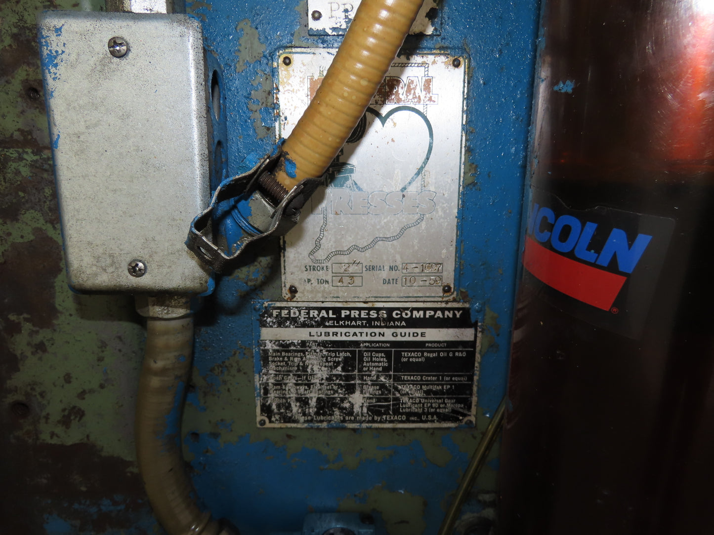Federal Mechanical OBI Punch Press 43 Ton Air Brake Clutch 1-1/2" Stroke 7.5Hp