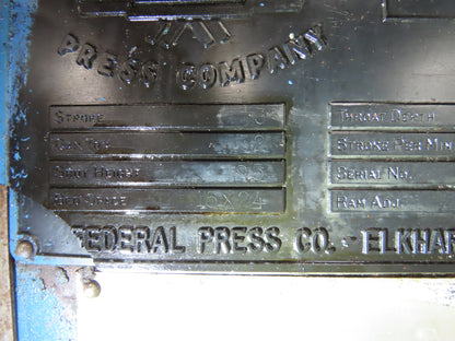 Federal Mechanical OBI Punch Press 32 Ton Air Brake Clutch 1-1/2" Stroke 7.5Hp