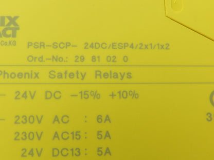 Phoenix Contract PSR-ESP4 Safety Relay 24V Input 230V Output