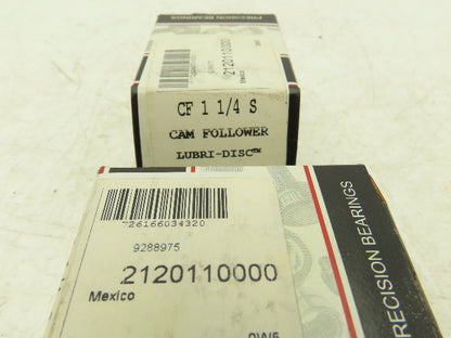 McGill CF 1 1/4 S Flat Cam Follower 	1-1/4" Roller Dia 1.25" Width Lot Of 2