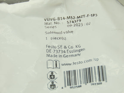 Festo VUVG-B14-M52-MZT-F-1P3 Pneumatic Air Solenoid Valve 2 Pos 5 Way 24V Coil