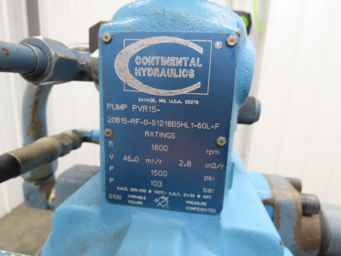 Continental PVR15-20B15 Hydraulic Pump Power Unit 21 GPM 1500 PSI 15Hp 230/460V