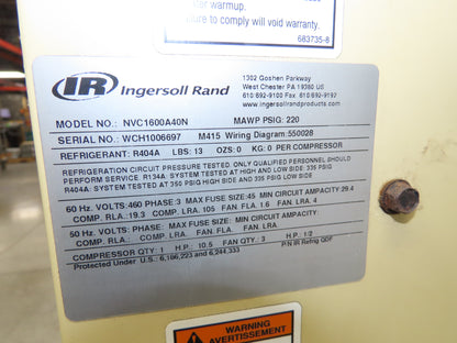 Ingersoll Rand NVC1600A40N Nirvana NVC Air Compressor Dryer 1600CFM 10Hp 460V 4"