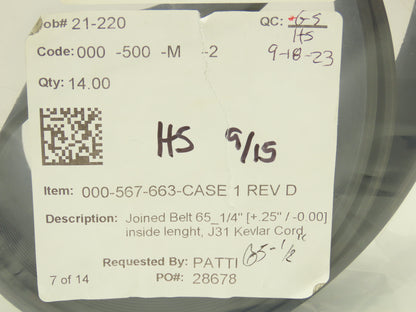 Mantissa Conveyor 000-567-663 30deg Spur Poly-V Belt 2.83"W 65-1/2"L Case 01