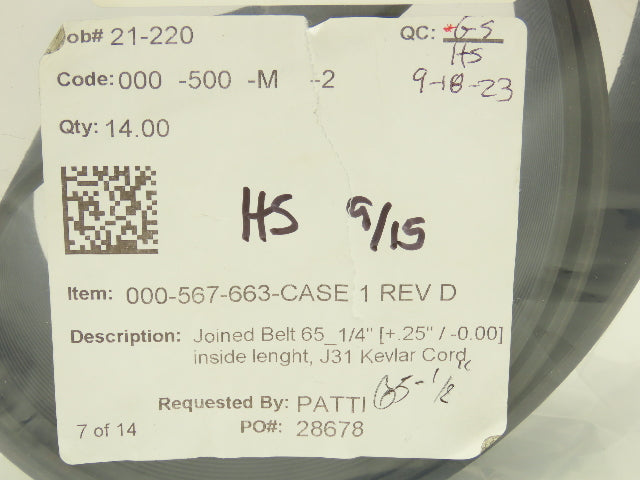 Mantissa Conveyor 000-567-663 30deg Spur Poly-V Belt 2.83"W 65-1/2"L Case 01