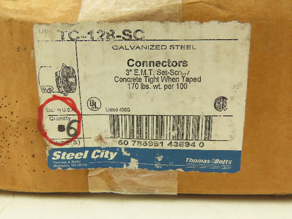Thomas & Betts EMT Connector Fitting 3" Steel Set Screw Steel City Lot of 6