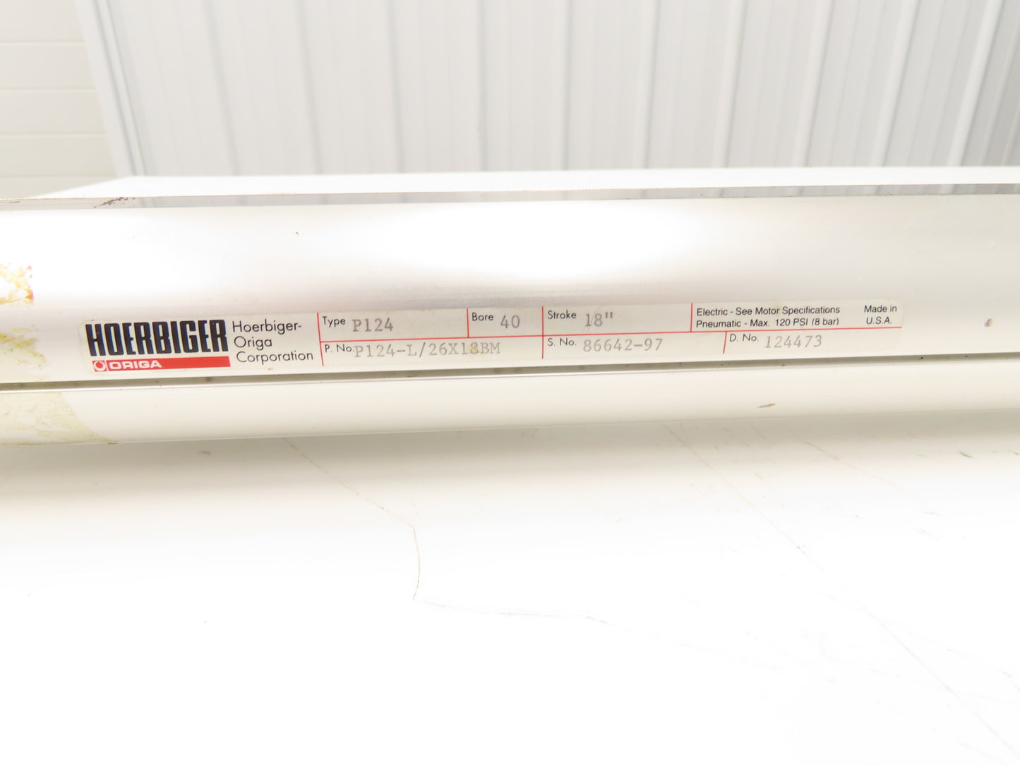 Hoerbiger-Origa P124-L/26X18BM Rodless Pneumatic Band Cylinder 18" Stroke