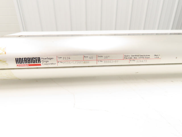 Hoerbiger-Origa P124-L/26X18BM Rodless Pneumatic Band Cylinder 18" Stroke