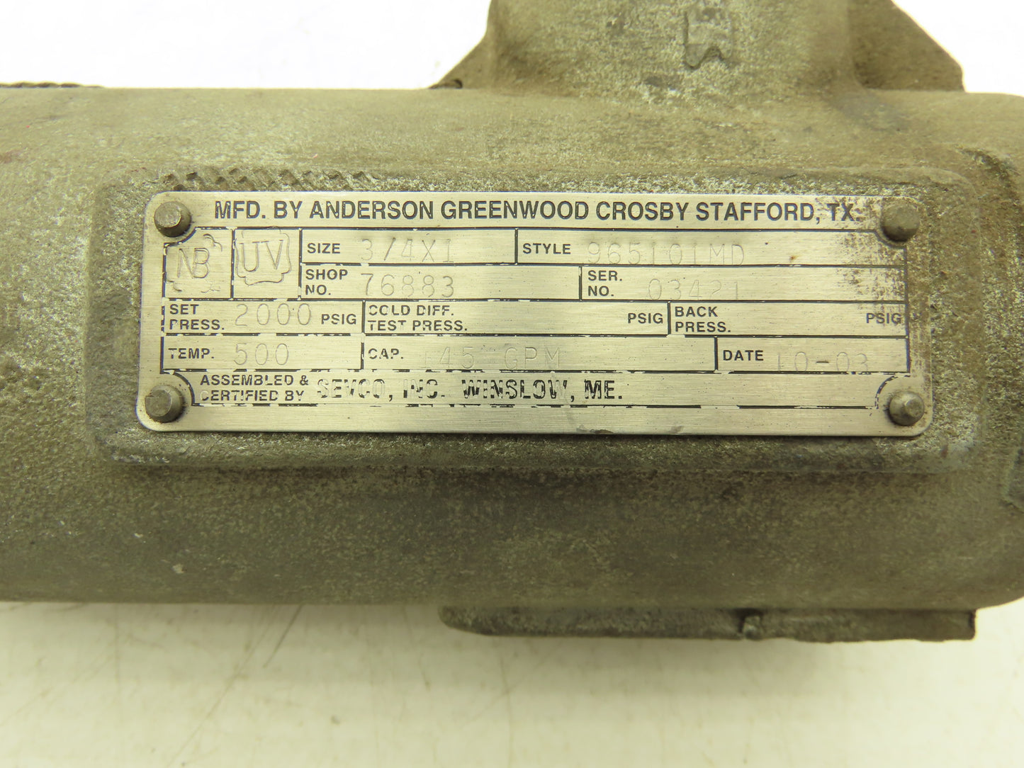 965101MD Relief Valve 2000psig 145 gpm Capacity