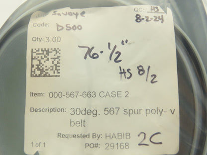 Mantissa Conveyor 76-1/2"L Spur Poly-V Belt 2.83"W 30deg Case 02 000-567-663