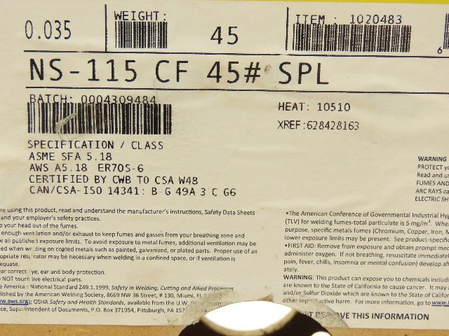 National Standard 1020483 NS-115 CF 45# SPL Welding Wire Spool 35lbs 0.035"