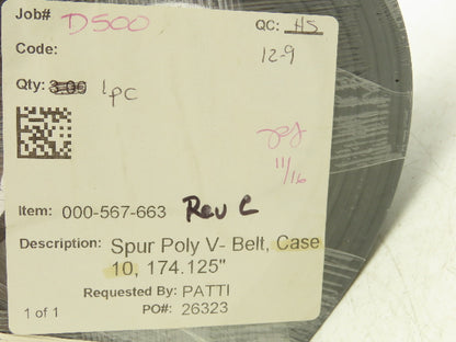 Mantissa Conveyor 174.125"L Spur Poly-V Belt 2.83"W 30deg Case 10 000-567-663