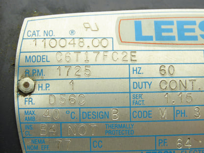 Leeson C6T17FC2E AC Motor 1Hp 1725rpm 230/460V 3PH D56C TEFC 110048.00