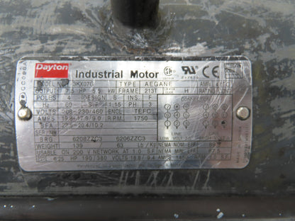Dayton 3KX07G AC Motor 7.5Hp 1750rpm 208-230/460V 3PH TEFC 213T Type AEGANE