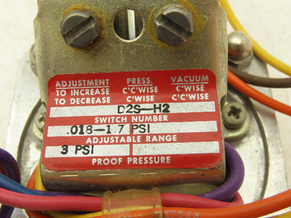 Barksdale D2S-H2 Pressure Switch 3PSI 15A 125/250V