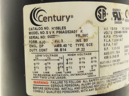 Century SVK P56AG52A01 AC Motor 1/3Hp 1725rpm 230/460V 3PH 56C Drip Proof