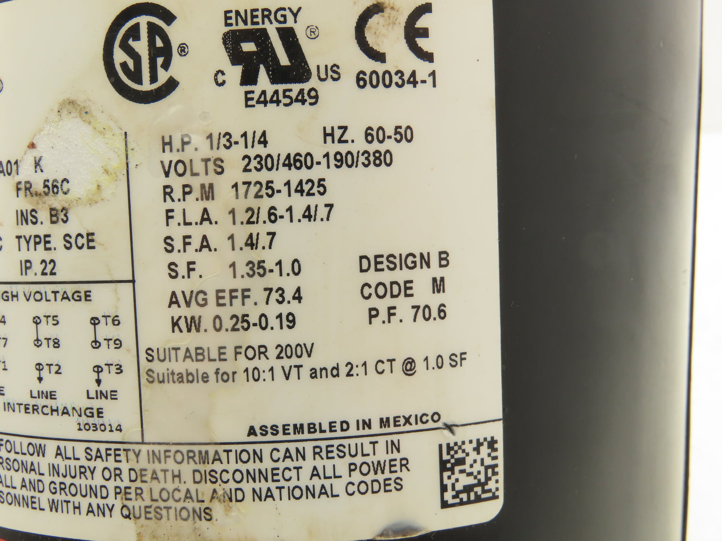 Century SVK P56AG52A01 AC Motor 1/3Hp 1725rpm 230/460V 3PH 56C Drip Proof